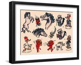 Horses & Devils, Authentic Tattoo Flash by Norman Collins, aka, Sailor Jerry-null-Framed Art Print