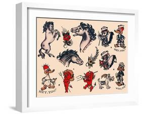 Horses & Devils, Authentic Tattoo Flash by Norman Collins, aka, Sailor Jerry-null-Framed Art Print