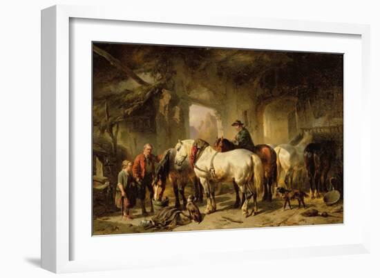 Horses Feeding in the Stable-Wouterus Verschuur-Framed Giclee Print