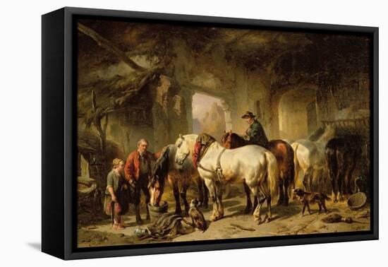 Horses Feeding in the Stable-Wouterus Verschuur-Framed Stretched Canvas