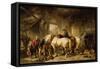 Horses Feeding in the Stable-Wouterus Verschuur-Framed Stretched Canvas