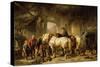 Horses Feeding in the Stable-Wouterus Verschuur-Stretched Canvas