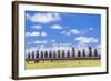 Horses Grazing at the 15 Moai Restored Ceremonial Site of Ahu Tongariki-Michael-Framed Photographic Print