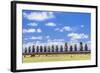 Horses Grazing at the 15 Moai Restored Ceremonial Site of Ahu Tongariki-Michael-Framed Photographic Print