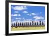 Horses Grazing at the 15 Moai Restored Ceremonial Site of Ahu Tongariki-Michael-Framed Photographic Print