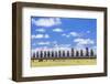 Horses Grazing at the 15 Moai Restored Ceremonial Site of Ahu Tongariki-Michael-Framed Photographic Print