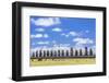 Horses Grazing at the 15 Moai Restored Ceremonial Site of Ahu Tongariki-Michael-Framed Photographic Print