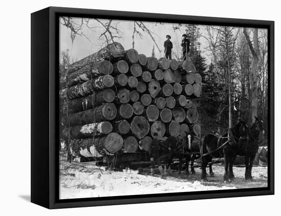 Horses Hauling Huge Load of Logs-W.G. Hopps-Framed Stretched Canvas