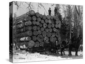 Horses Hauling Huge Load of Logs-W.G. Hopps-Stretched Canvas