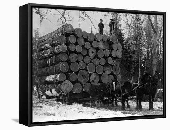 Horses Hauling Huge Load of Logs-W.G. Hopps-Framed Stretched Canvas