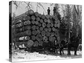 Horses Hauling Huge Load of Logs-W.G. Hopps-Stretched Canvas