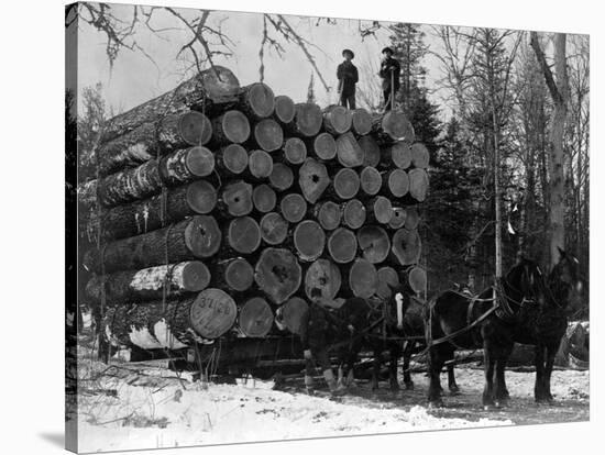 Horses Hauling Huge Load of Logs-W.G. Hopps-Stretched Canvas