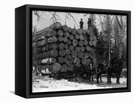 Horses Hauling Huge Load of Logs-W.G. Hopps-Framed Stretched Canvas