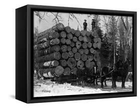 Horses Hauling Huge Load of Logs-W.G. Hopps-Framed Stretched Canvas