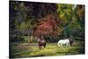 Horses in a Field at Fall in USA-Jody Miller-Stretched Canvas