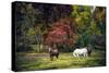 Horses in a Field at Fall in USA-Jody Miller-Stretched Canvas