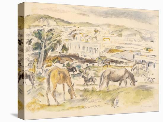 Horses in Landscape (W/C on Paper)-Jules Pascin-Stretched Canvas