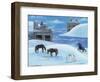 Horses In Snow By River Folk Art-Cheryl Bartley-Framed Giclee Print