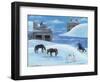 Horses In Snow By River Folk Art-Cheryl Bartley-Framed Giclee Print