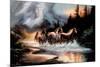 Horses Running in a River with a Native American Spirit-null-Mounted Art Print