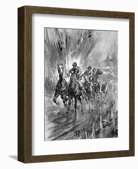 Horses Running the Gauntlet of the Guns, 1917-Howard K. Elcock-Framed Art Print