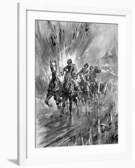 Horses Running the Gauntlet of the Guns, 1917-Howard K. Elcock-Framed Art Print