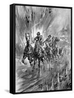 Horses Running the Gauntlet of the Guns, 1917-Howard K. Elcock-Framed Stretched Canvas