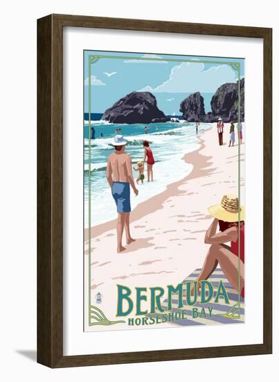 Horseshoe Bay Beach Scene - Bermuda-Lantern Press-Framed Art Print