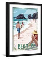 Horseshoe Bay Beach Scene - Bermuda-Lantern Press-Framed Art Print