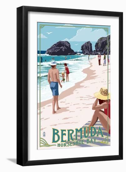 Horseshoe Bay Beach Scene - Bermuda-Lantern Press-Framed Art Print