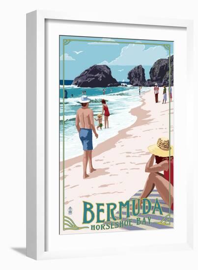 Horseshoe Bay Beach Scene - Bermuda-Lantern Press-Framed Art Print