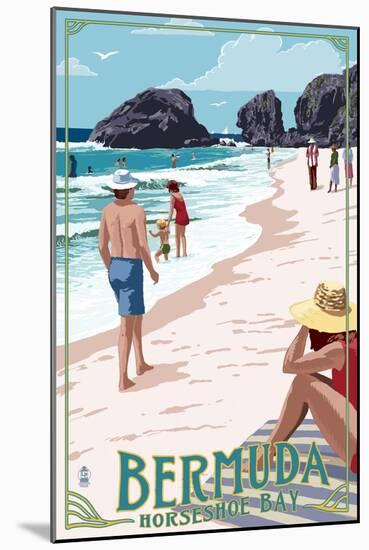 Horseshoe Bay Beach Scene - Bermuda-Lantern Press-Mounted Art Print