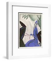 Horsewoman in a Vivid Blue Riding Habit and Top Hat and White Cravat-null-Framed Art Print