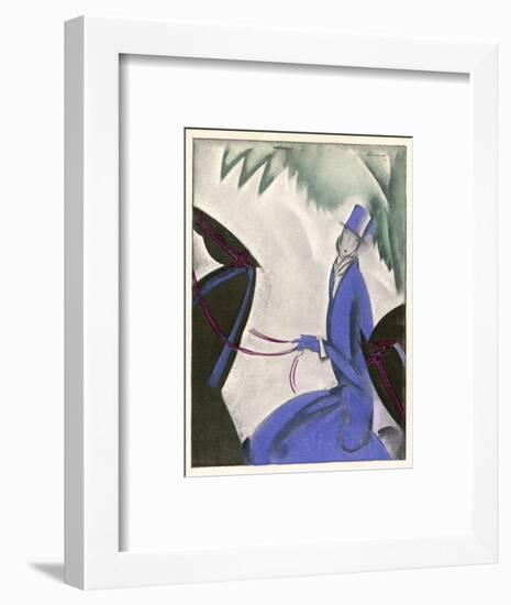 Horsewoman in a Vivid Blue Riding Habit and Top Hat and White Cravat-null-Framed Art Print