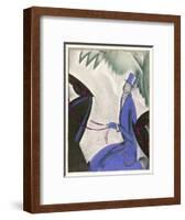 Horsewoman in a Vivid Blue Riding Habit and Top Hat and White Cravat-null-Framed Art Print