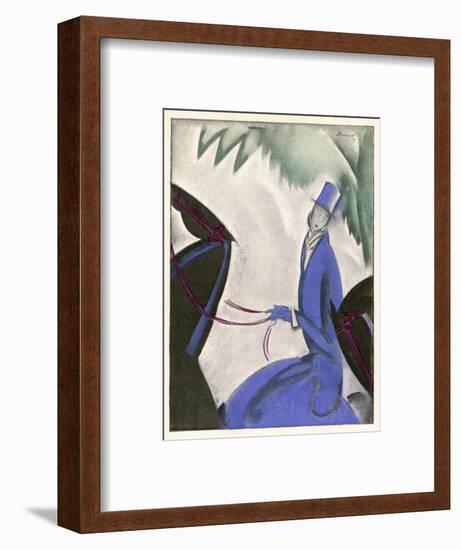 Horsewoman in a Vivid Blue Riding Habit and Top Hat and White Cravat-null-Framed Art Print