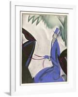 Horsewoman in a Vivid Blue Riding Habit and Top Hat and White Cravat-null-Framed Art Print