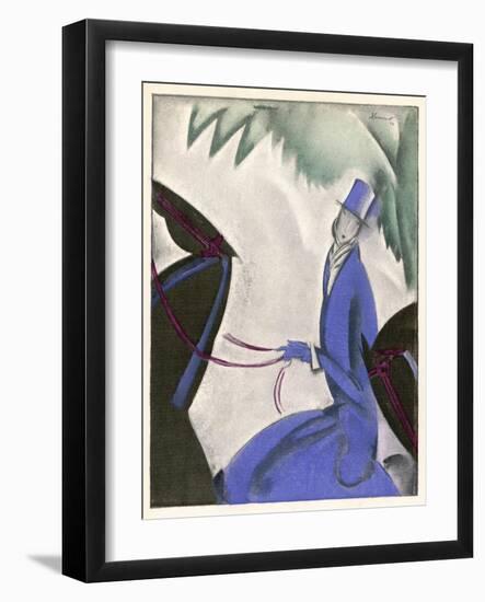 Horsewoman in a Vivid Blue Riding Habit and Top Hat and White Cravat-null-Framed Art Print