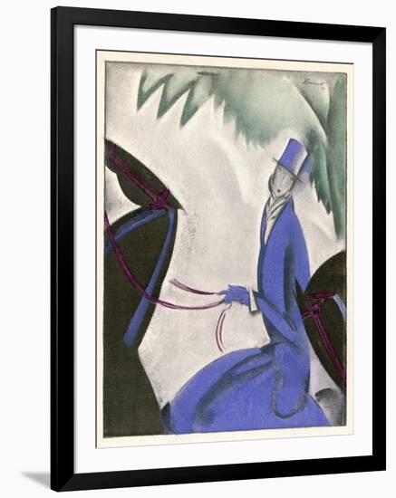 Horsewoman in a Vivid Blue Riding Habit and Top Hat and White Cravat-null-Framed Art Print