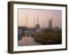 Horsey Wind Pump and Boats Moored on the Norfolk Broads at Dawn, Norfolk, England, United Kingdom-Miller John-Framed Photographic Print