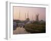 Horsey Wind Pump and Boats Moored on the Norfolk Broads at Dawn, Norfolk, England, United Kingdom-Miller John-Framed Photographic Print