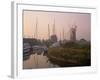 Horsey Wind Pump and Boats Moored on the Norfolk Broads at Dawn, Norfolk, England, United Kingdom-Miller John-Framed Photographic Print