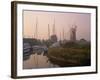 Horsey Wind Pump and Boats Moored on the Norfolk Broads at Dawn, Norfolk, England, United Kingdom-Miller John-Framed Photographic Print