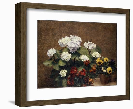 Hortensias and Stocks with Two Pots of Pansies, 1879-Henri Fantin-Latour-Framed Giclee Print