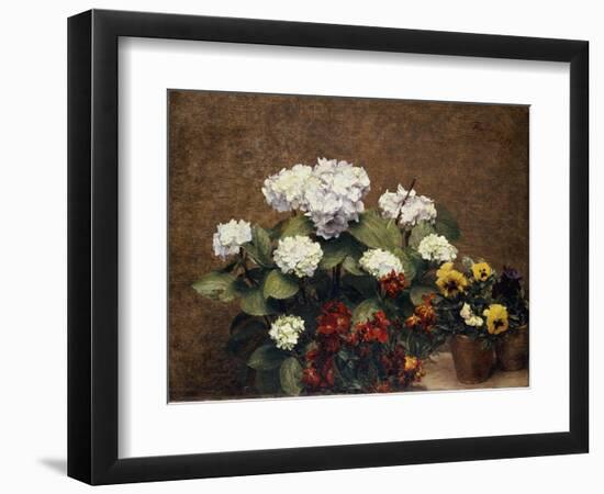 Hortensias and Stocks with Two Pots of Pansies, 1879-Henri Fantin-Latour-Framed Giclee Print