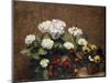 Hortensias and Stocks with Two Pots of Pansies, 1879-Henri Fantin-Latour-Mounted Giclee Print