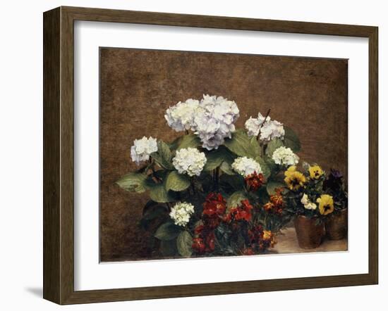 Hortensias and Stocks with Two Pots of Pansies, 1879-Henri Fantin-Latour-Framed Giclee Print