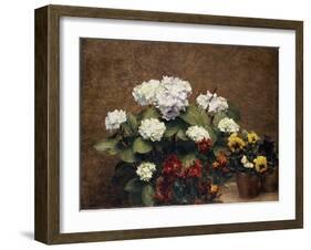 Hortensias and Stocks with Two Pots of Pansies, 1879-Henri Fantin-Latour-Framed Giclee Print