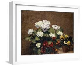 Hortensias and Stocks with Two Pots of Pansies, 1879-Henri Fantin-Latour-Framed Giclee Print