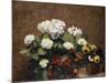 Hortensias and Stocks with Two Pots of Pansies, 1879-Henri Fantin-Latour-Mounted Giclee Print